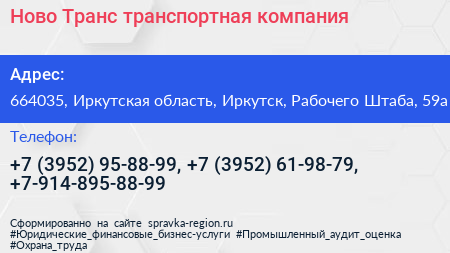 Ново Транс транспортная компания - визитка