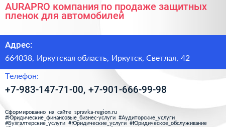 AURAPRO компания по продаже защитных пленок для автомобилей - визитка