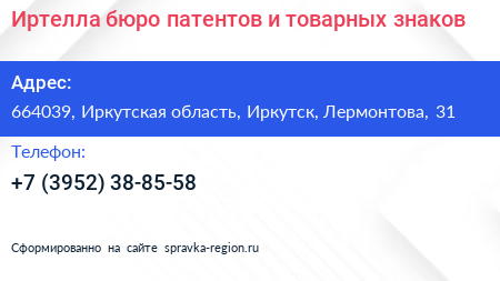 Иртелла бюро патентов и товарных знаков - визитка