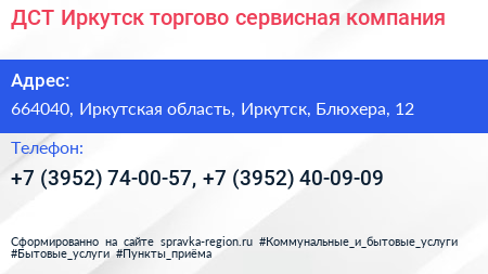 ДСТ Иркутск торгово сервисная компания - визитка