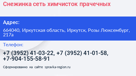 Снежинка сеть химчисток прачечных - визитка