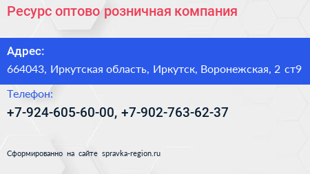 Ресурс оптово розничная компания - визитка