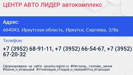 ЦЕНТР АВТО ЛИДЕР автокомплекс - визитка