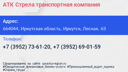 АТК Стрела транспортная компания - визитка