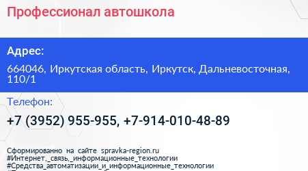 Профессионал автошкола - визитка