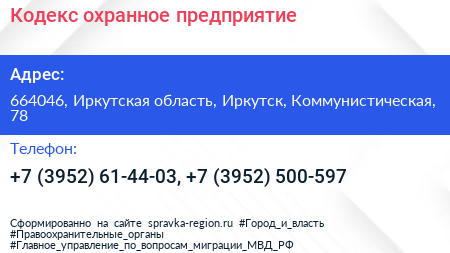 Кодекс охранное предприятие - визитка