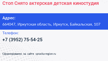Стоп Снято актерская детская киностудия - визитка