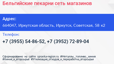 Бельгийские пекарни сеть магазинов - визитка