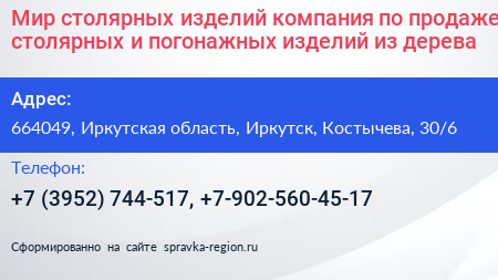 Мир столярных изделий компания по продаже столярных и погонажных изделий из дерева - визитка