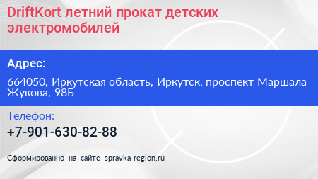DriftKort летний прокат детских электромобилей - визитка