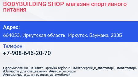 BODYBUILDING SHOP магазин спортивного питания - визитка