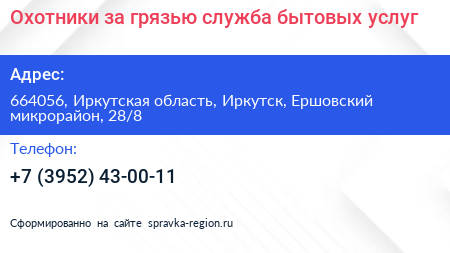 Охотники за грязью служба бытовых услуг - визитка