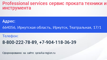 Professional services сервис проката техники и инструмента - визитка