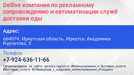 Dellive компания по рекламному сопровождению и автоматизации служб доставки еды - визитка
