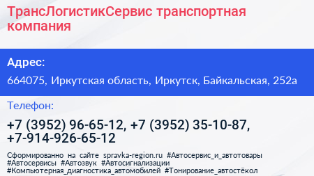 ТрансЛогистикСервис транспортная компания - визитка