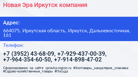 Новая Эра Иркутск компания - визитка