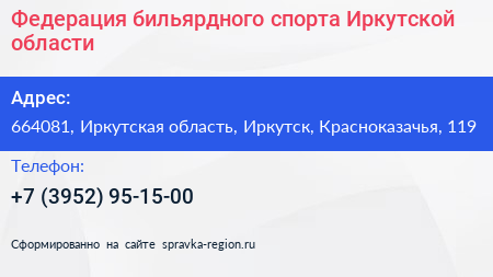 Федерация бильярдного спорта Иркутской области - визитка