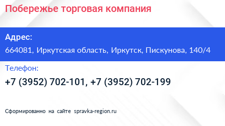 Побережье торговая компания - визитка