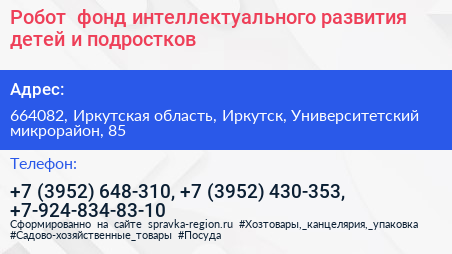 Робот+ фонд интеллектуального развития детей и подростков - визитка