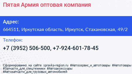 Пятая Армия оптовая компания - визитка