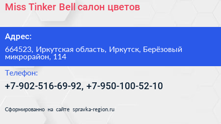 Miss Tinker Bell салон цветов - визитка
