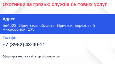 Охотники за грязью служба бытовых услуг - визитка