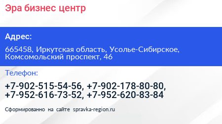 Эра бизнес центр - визитка