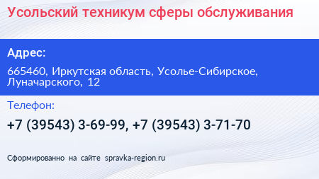 Усольский техникум сферы обслуживания - визитка