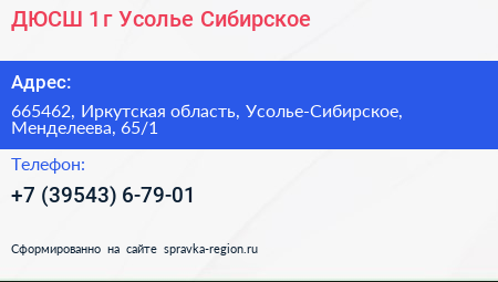 ДЮСШ 1 г Усолье Сибирское - визитка