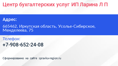 Центр бухгалтерских услуг ИП Ларина Л П  - визитка