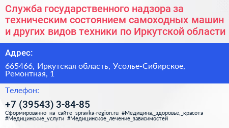Служба государственного надзора за техническим состоянием самоходных машин и других видов техники по Иркутской области - визитка