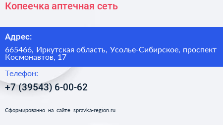 Копеечка аптечная сеть - визитка
