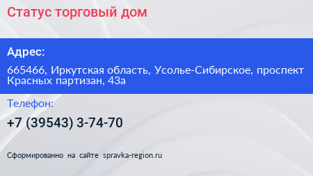 Статус торговый дом - визитка