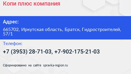 Копи плюс компания - визитка