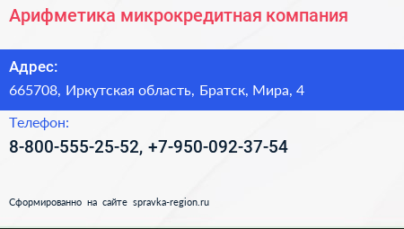 Нажмите, чтобы скачать визитку Арифметика микрокредитная компания - визитка