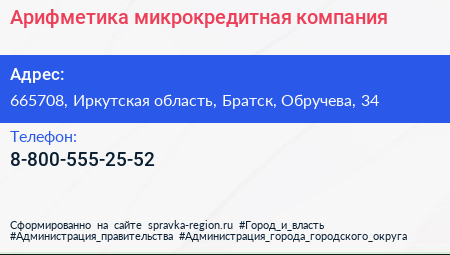 Нажмите, чтобы скачать визитку Арифметика микрокредитная компания - визитка