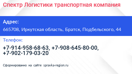 Спектр Логистики транспортная компания - визитка