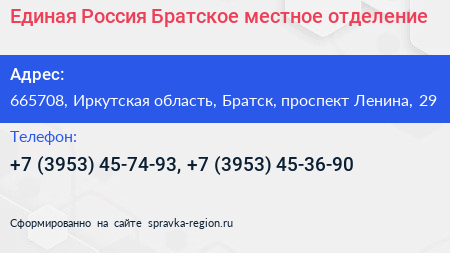 Единая Россия Братское местное отделение - визитка