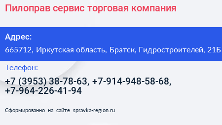 Пилоправ сервис торговая компания - визитка