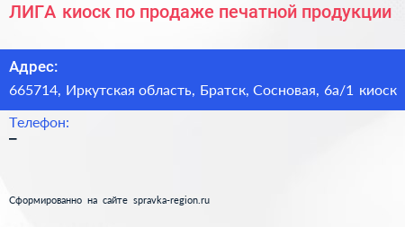 ЛИГА киоск по продаже печатной продукции - визитка