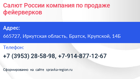 Салют России компания по продаже фейерверков - визитка