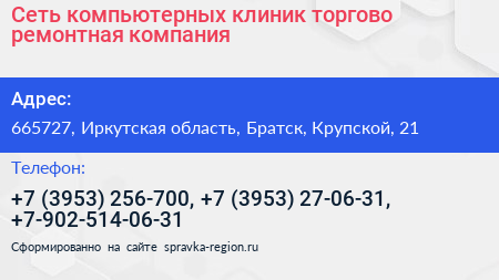 Сеть компьютерных клиник торгово ремонтная компания - визитка