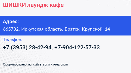 ШИШКИ лаундж кафе - визитка