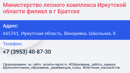 Министерство лесного комплекса Иркутской области филиал в г Братске - визитка