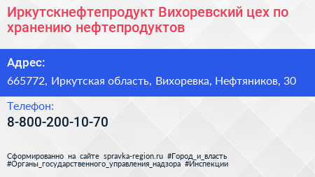 Иркутскнефтепродукт Вихоревский цех по хранению нефтепродуктов - визитка