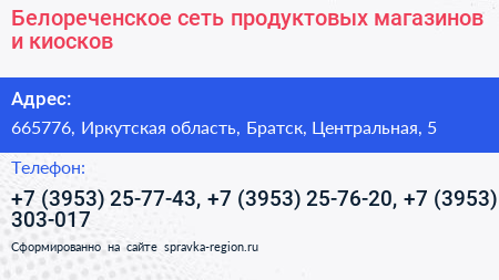 Белореченское сеть продуктовых магазинов и киосков - визитка