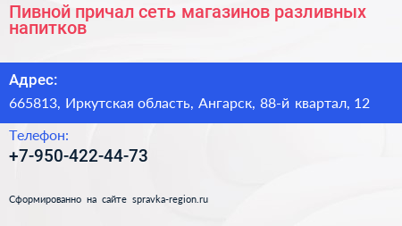 Пивной причал сеть магазинов разливных напитков - визитка