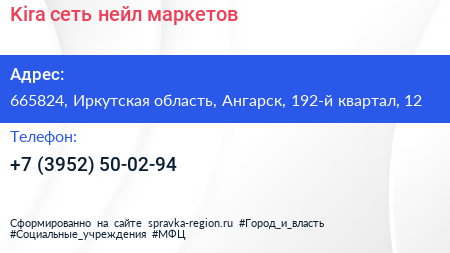 Kira сеть нейл маркетов - визитка