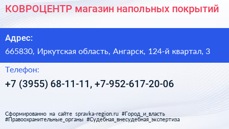 КОВРОЦЕНТР магазин напольных покрытий - визитка