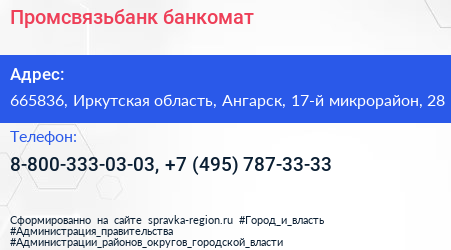 Промсвязьбанк банкомат - визитка